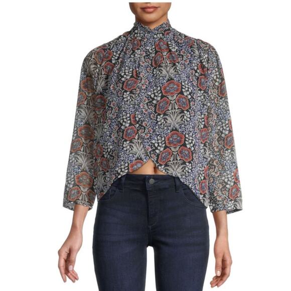 WALTER BAKER Michelle Floral Crossover Wrap Open Front Blouse Autumn Fall Sz S - Picture 1 of 9